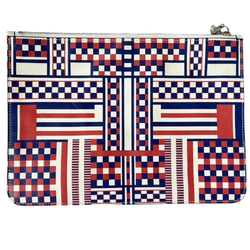 Alexander McQueen Skull Zip Leather Pouch Clutch Bag Red White Blue Mondrian